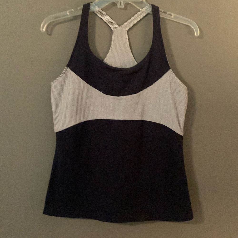 Zobha Racerback Tank Top Navy with Navy pinstripes Size 8